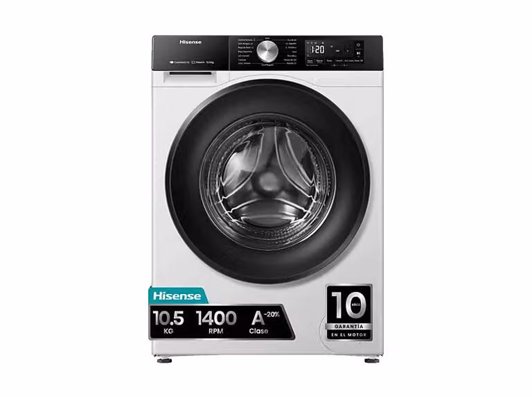 Lavadora de carga frontal Hisense WF3S1043BW3 de 10 kg, 1400 rpm, color blanco, con WiFi y programas de vapor