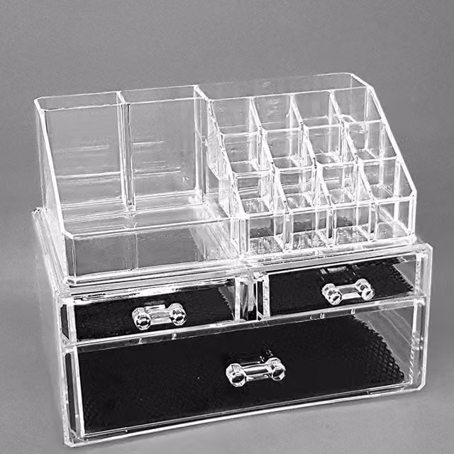 Organizador de cosméticos de acrílico Trade Shop Traesio con 16 compartimentos en color transparente y multicolor