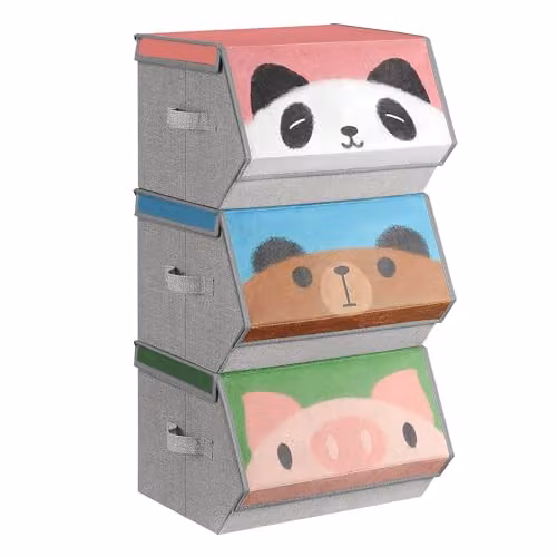 Juego de 3 Cajas de Almacenaje Infantiles SONGMICS de Tela Plegables y Apilables con Tapa en Rosa y Azul