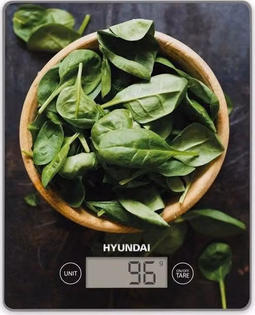 Báscula de cocina Hyundai Kve893c de vidrio transparente y negro con precisión de 5 kg