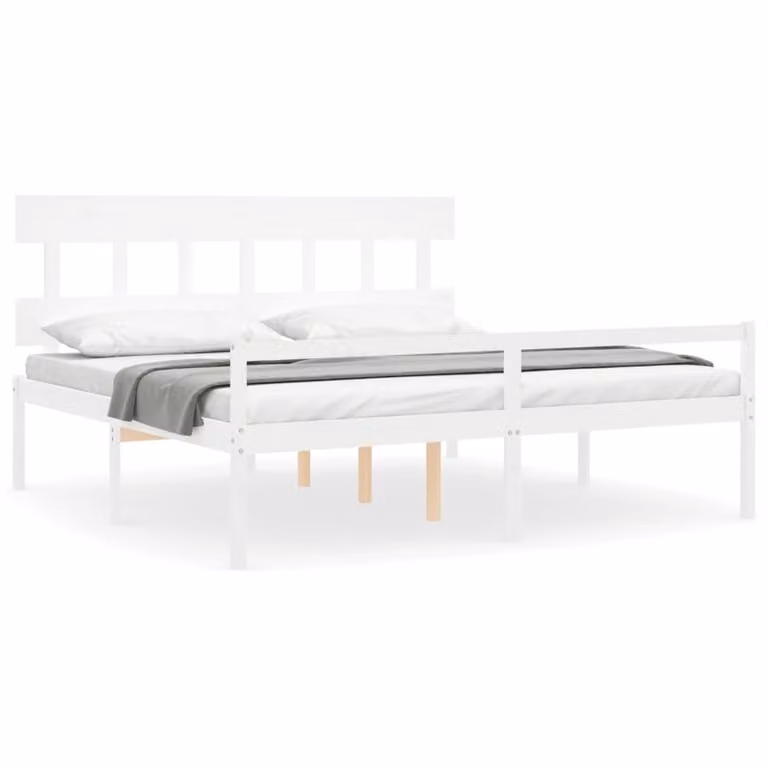 Cama para personas mayores vidaXL con cabecero de madera maciza de pino en color blanco 200 x 200 cm