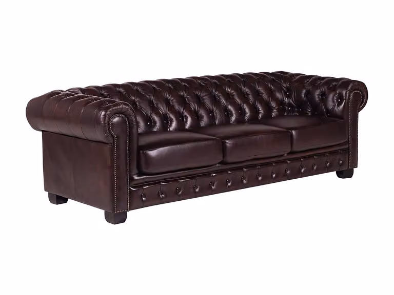 Sofá Chesterfield de 4 plazas Brenton de Vente-Unique en piel de búfalo color cherry