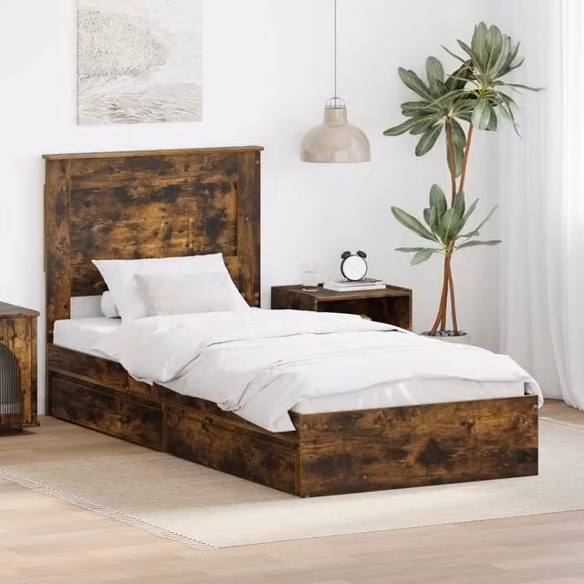 Cama con almacenamiento y cajón Maison exclusive en roble ahumado, An/P/Al: 75 x 193 x 78 cm