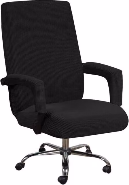 Funda para silla de oficina con reposabrazos LIIYIELA en licra jacquard negra, elástica, antideslizante y lavable a máquina