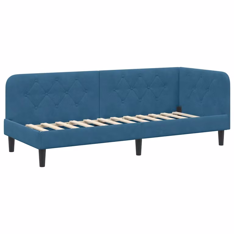 Estructura de cama de esquina vidaXL tapizada en terciopelo azul de 80 x 200 cm
