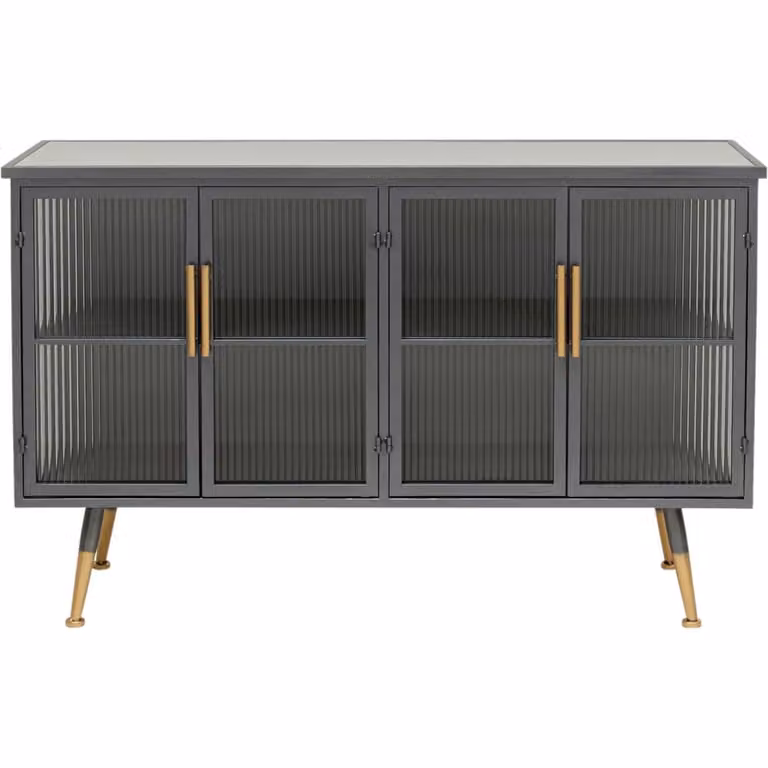 Aparador industrial Kare Design de 4 puertas en metal y cristal color negro y bronce An/P/Al: 125 x 42 x 64 cm
