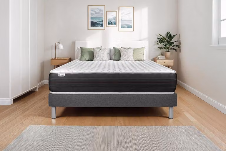 Juego de cama híbrido VITALIT con estructura tapizada en color gris, An/P: 160 x 200 cm