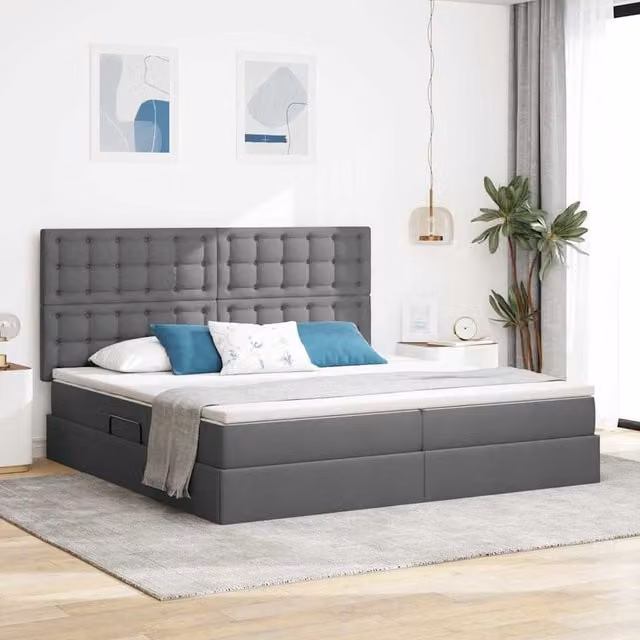 Cama con almacenamiento y colchón Maison Exclusive en color gris y negro, An/P/Al: 200 x 200 x 28 cm