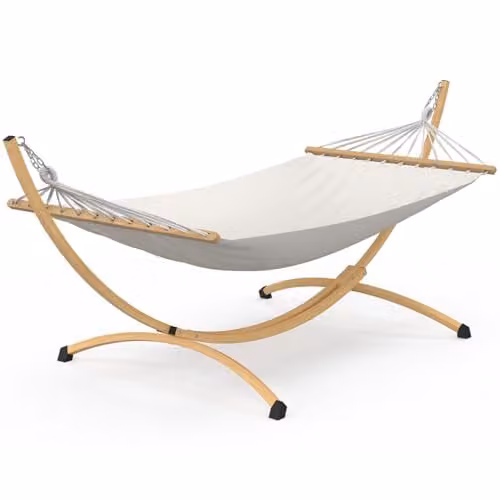 Hamaca XL IDMarket con soporte de metal efecto madera y tela beige de estilo boho