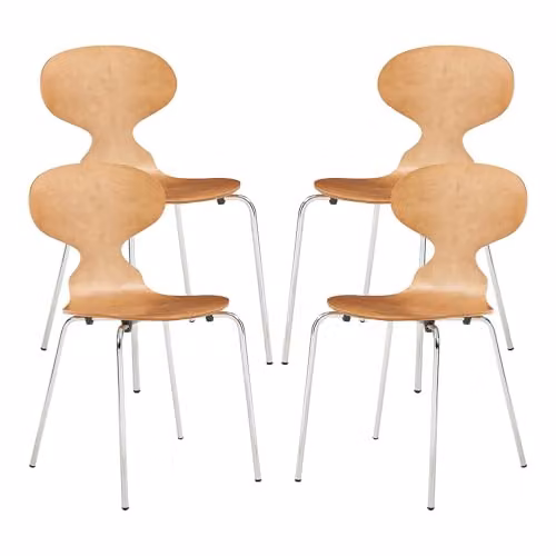 Juego de 4 sillas de comedor Kil de en.casa con estilo escandinavo en madera de abedul y metal, color nogal y cromo, An/P/Al: 80 x 47 x 48 cm