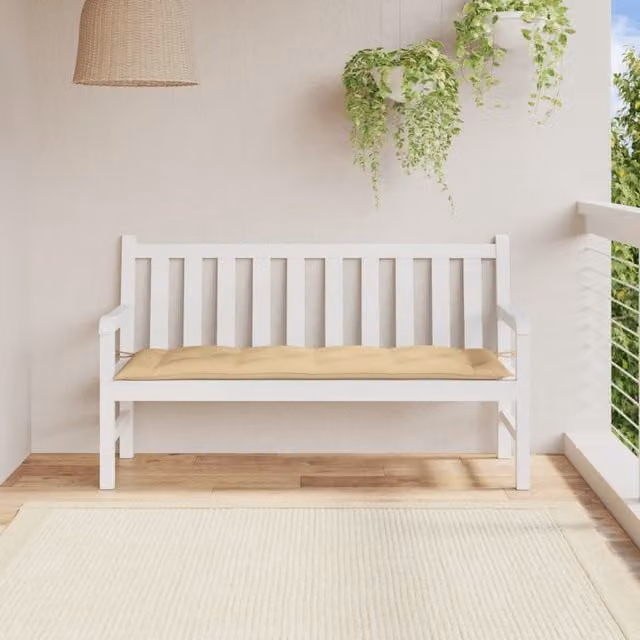 Cojín para banco de jardín SYFAX en tela beige melange, resistente a los rayos UV y antideslizante, An/P/Al: 150 x 50 x 7 cm