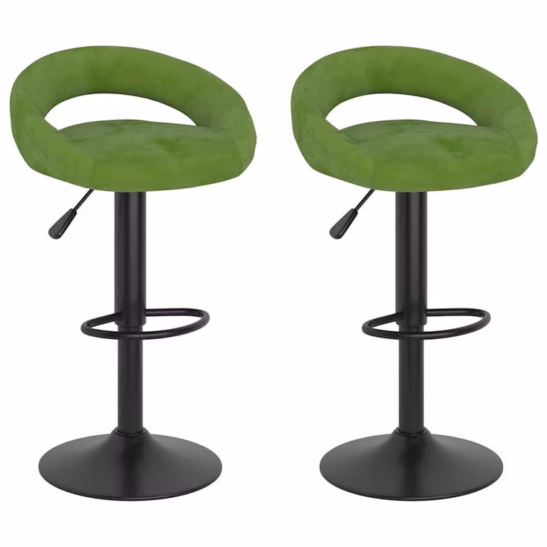 Set de 2 taburetes de cocina vidaXL tapizados en terciopelo verde con base de metal giratoria 360 grados