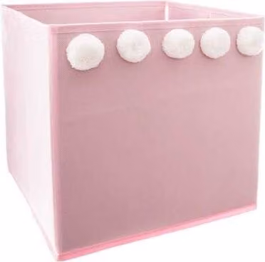 Set de 5 cajas de almacenamiento infantil con pompones Atmosphera en color rosa, An/An/Al: 29 x 29 x 29 cm