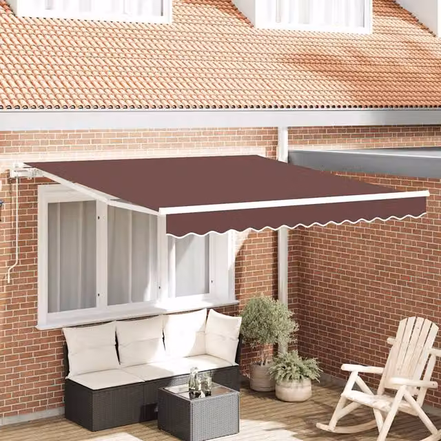 Toldo retráctil automático Maison Exclusive con mando a distancia, color burdeos y estructura de aluminio con tela de poliéster, An/P/Al: 300 x 250 cm