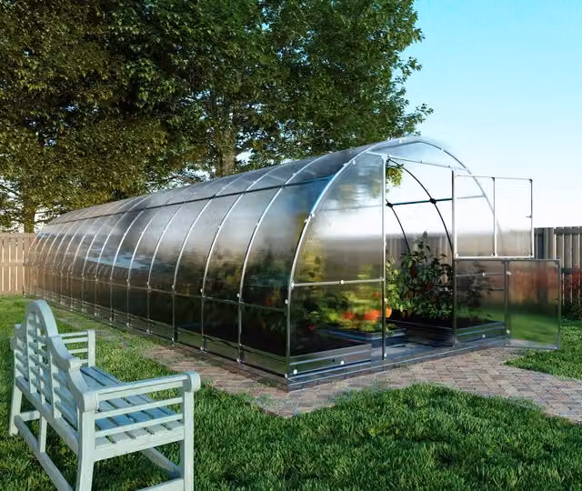 Invernadero de jardín Klasika Greenhouses Tube con policarbonato transparente y cimientos, An/P/Al: 4 x 3 x 2,2 m