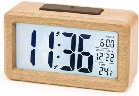 Reloj Digital de Madera Aboveclock con LED, Fecha, Temperatura y Función Snooze, Color Marrón