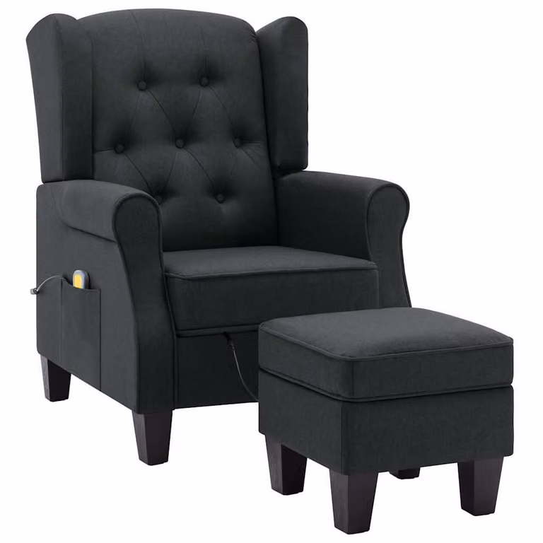Sillón de masaje vidaXL con reposapiés integrado, diseño moderno en tela gris oscuro para adultos, An/P/Al: 94 x 68 x 78 cm