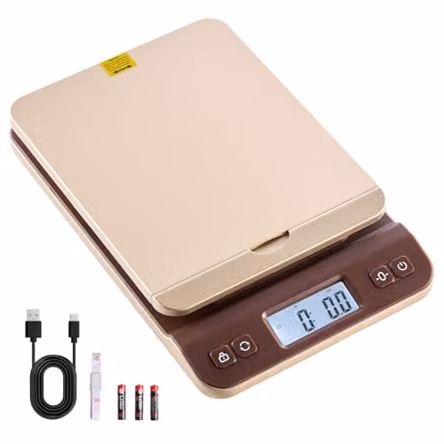 Báscula postal digital VEVOR de 40 kg con alta precisión de 2 g, color marrón, con función de tara y apagado automático para paquetes y cartas