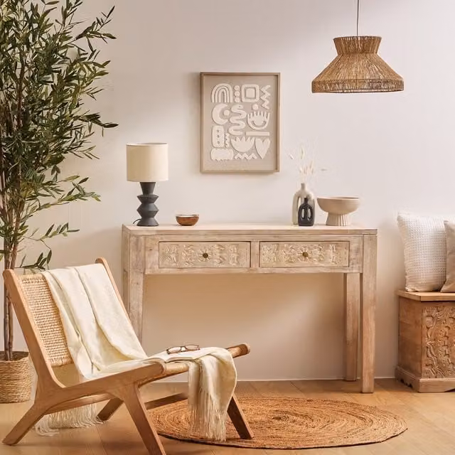 Consola Shirel Atmosphera de madera de mango con 2 cajones y estilo bohemio, An/P/Al: 120 x 40 x 80 cm