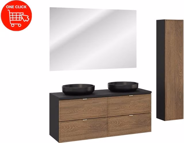 Conjunto de baño moderno Talia Casella en negro mate y roble casella, An/P: 120 x 46 cm