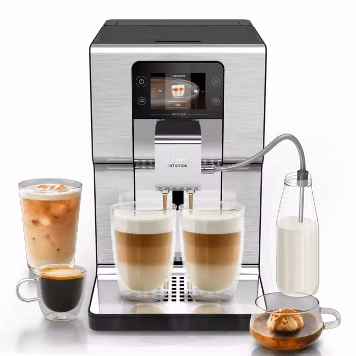 Cafetera superautomática Moulinex Intuition Experience Hot&Cold en color plata con pantalla táctil, 30 recetas y jarra de leche