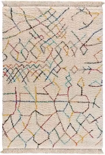 Alfombra shaggy étnica Yebel de Atticgo en blanco y multicolor, An/P: 80 x 150 cm
