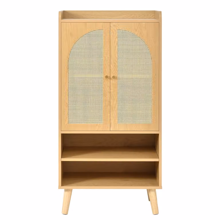Aparador de estilo escandinavo Urban Meuble en ratán y madera de color marrón y beige con 2 puertas y 2 nichos, An/P/Al: 121 x 40 x 60 cm