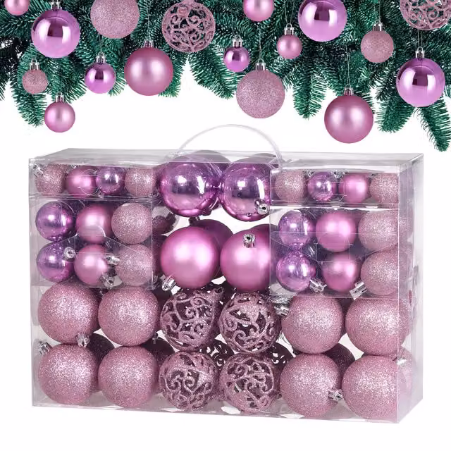 Set de 100 bolas de Navidad redondas de plástico color rosa Casaria para decorar tu árbol