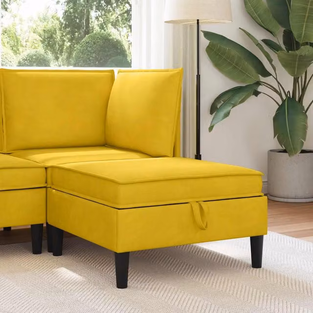 vidaXL Taburete de sofá con almacenamiento en terciopelo amarillo y negro, diseño cilíndrico moderno para salón, An/P/Al: 40 x 40 x 70 cm