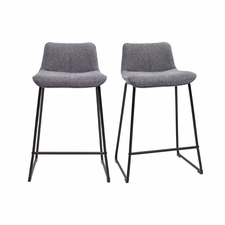 Set de 2 taburetes de barra Miliboo Boost de tela efecto terciopelo texturizado gris y metal con altura de 65 cm