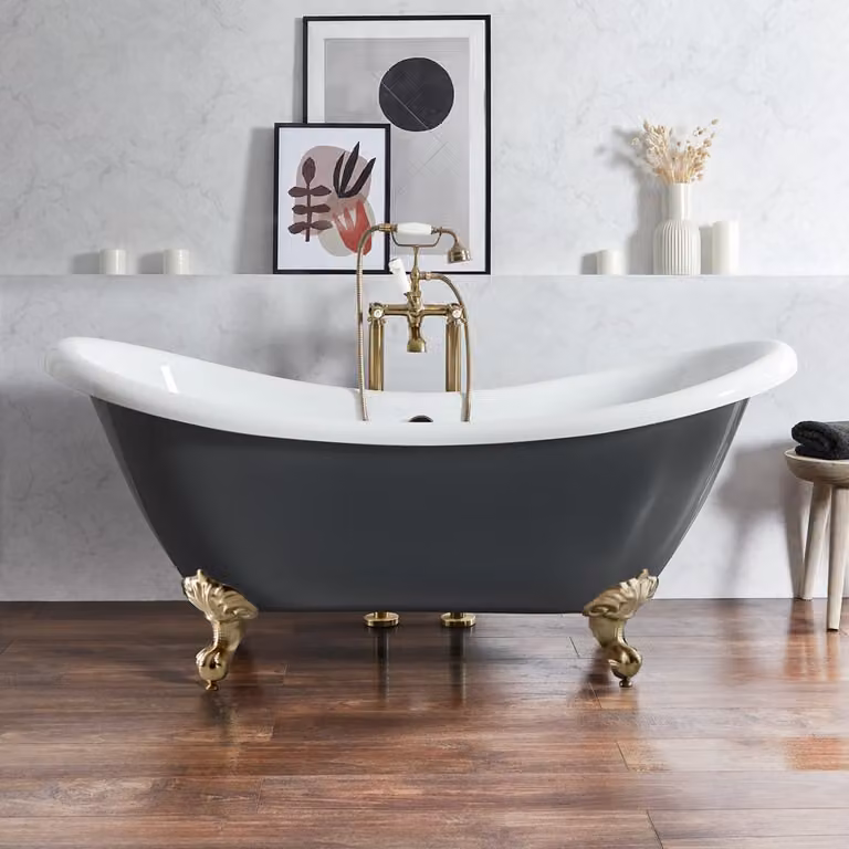 Bañera exenta ovalada Hudson Reed en acrílico gris con patas en oro satinado, An/P/Al: 175 x 73 x 77 cm