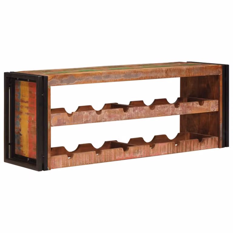 Estante de vino vidaXL de madera reciclada maciza y metal, color marrón, estilo industrial, An/P/Al: 120 x 45 x 33 cm