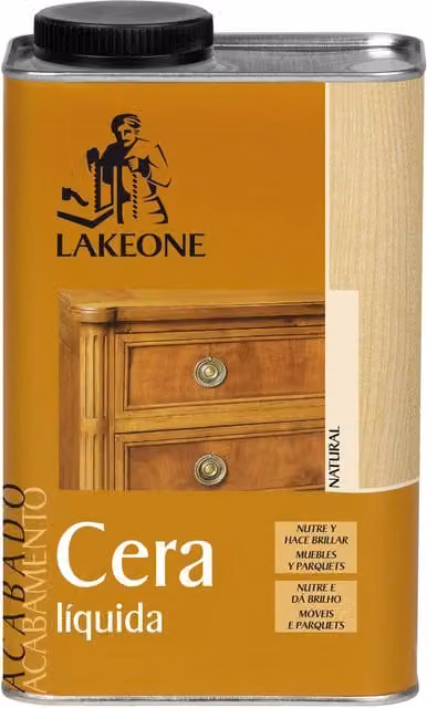 Cera decorativa de madera Lakeone en color natural con acabado brillante para mobiliario y parquet, base disolvente, 1 l