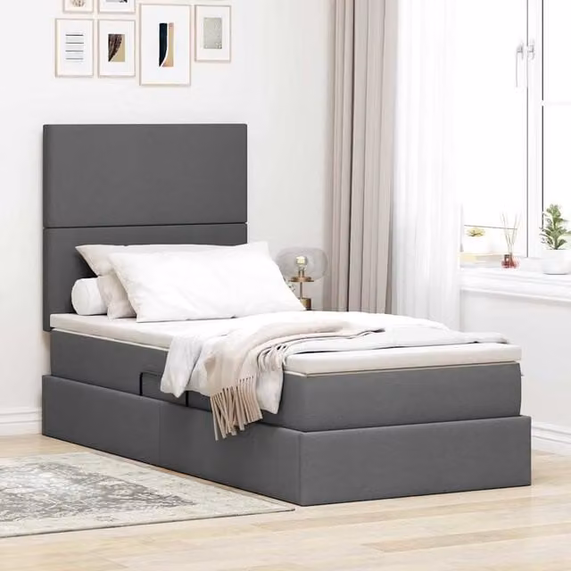 Cama con almacenamiento y colchón Maison Exclusive en color gris oscuro y negro, An/P/Al: 100 x 200 x 128 cm