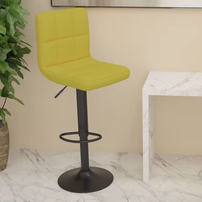 Taburetes de cocina Syfax en tela verde de estilo moderno con estructura metálica
