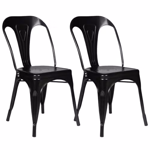 Juego de 2 sillas apilables Leny de IDMarket en metal negro mate con estilo industrial
