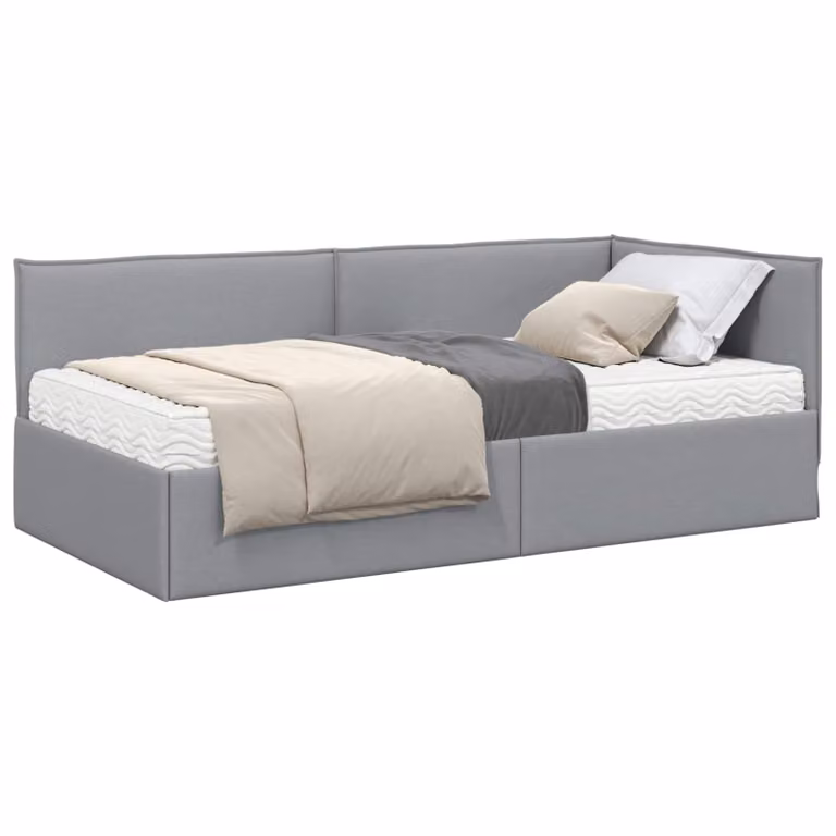 Estructura de cama de esquina con colchón vidaXL en gris, tapizada en terciopelo, An/P/Al: 90 x 200 x 74 cm