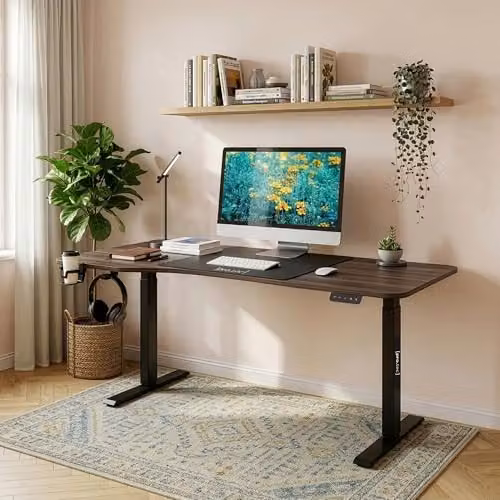Escritorio rectangular pro.tec Stryn regulable en altura con motor eléctrico, An/P/Al: 160 x 60 x 72-117 cm, color marrón y negro