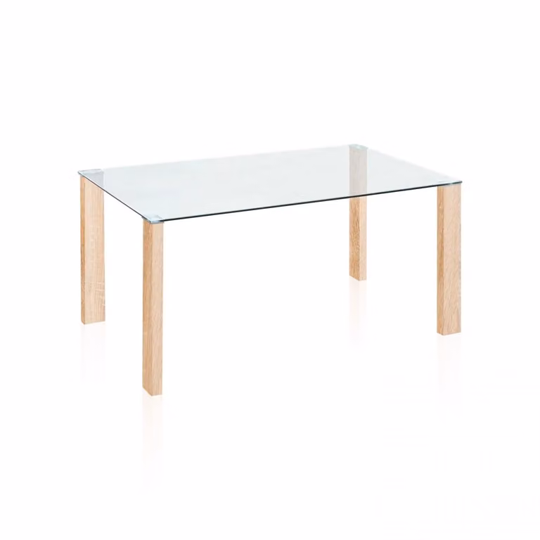 Mesa de comedor fija Valya de Duehome con sobre de cristal transparente y estructura blanca An/P/Al: 150 x 90 x 75 cm