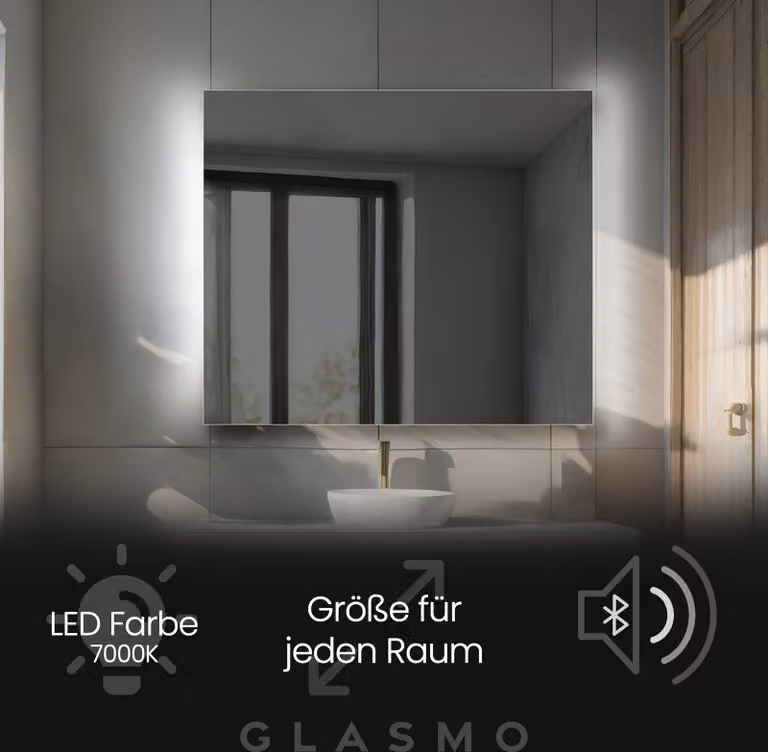 Espejo de baño rectangular con iluminación LED y altavoz Bluetooth Artforma modelo Alana, An/Al: 120 x 90 cm
