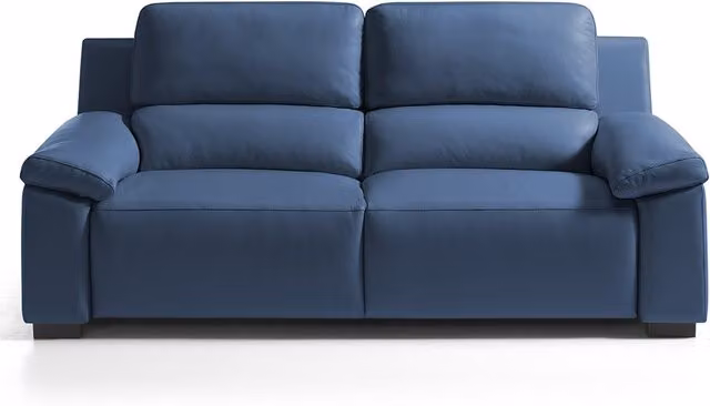 Sofá de piel Bolzano de El Corte Inglés de 3 plazas con 2 asientos relax motorizados en color azul, An: 240 cm