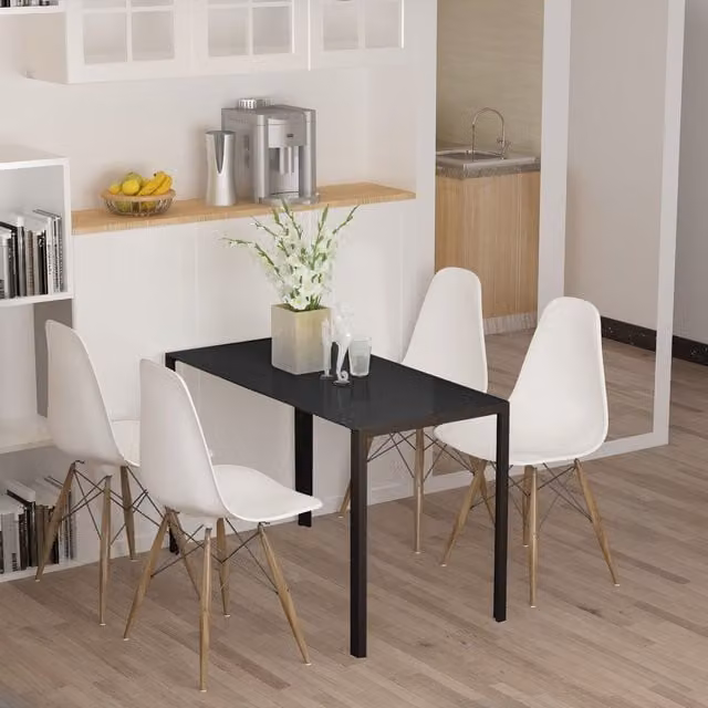 Mesa rectangular moderna PZCC para 4 personas con cristal templado y metal, negra, An/P/Al: 120 x 60 x 75 cm