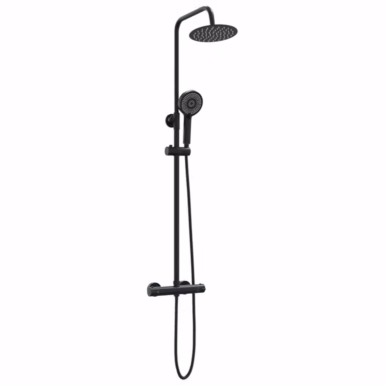 Juego de Sistema de Ducha Termostática con Alcachofa de Mano vidaXL en Negro Mate An/P/Al: 27 x 46 x 123 cm