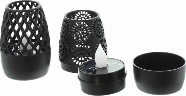 Juego de 2 faroles solares LED Sparkle de Frank Flechtwaren con luz blanca cálida y efecto parpadeo para exteriores, Diámetro: 6 cm, Altura: 8 cm