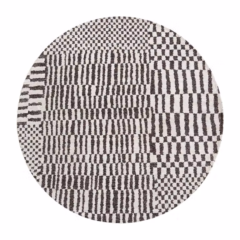 Alfombra lavable Louis de Poortere Berber de estilo marroquí y diseño minimalista en blanco y negro para interior o exterior, An/An: 140 x 140 cm