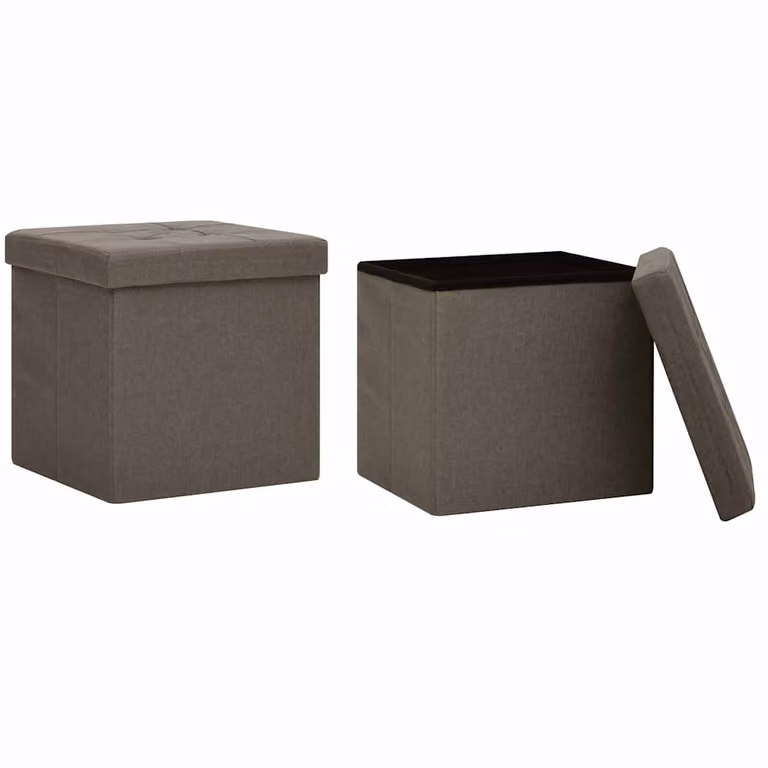 Set de 2 taburetes de almacenaje plegables vidaXL en lino sintético marrón y MDF