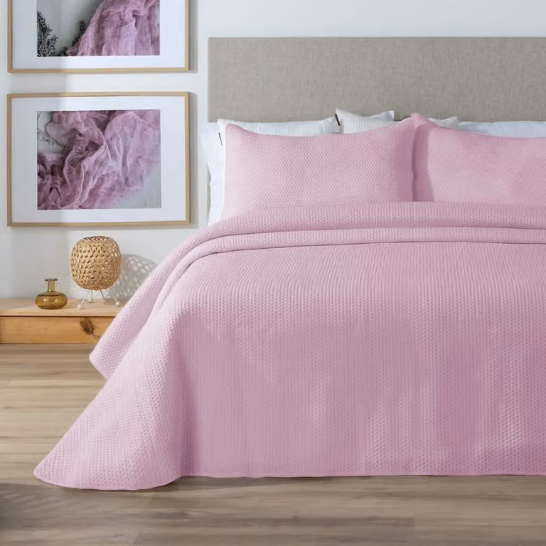Colcha bouti de nido de abeja Manterol rosa para cama de 90/105 cm