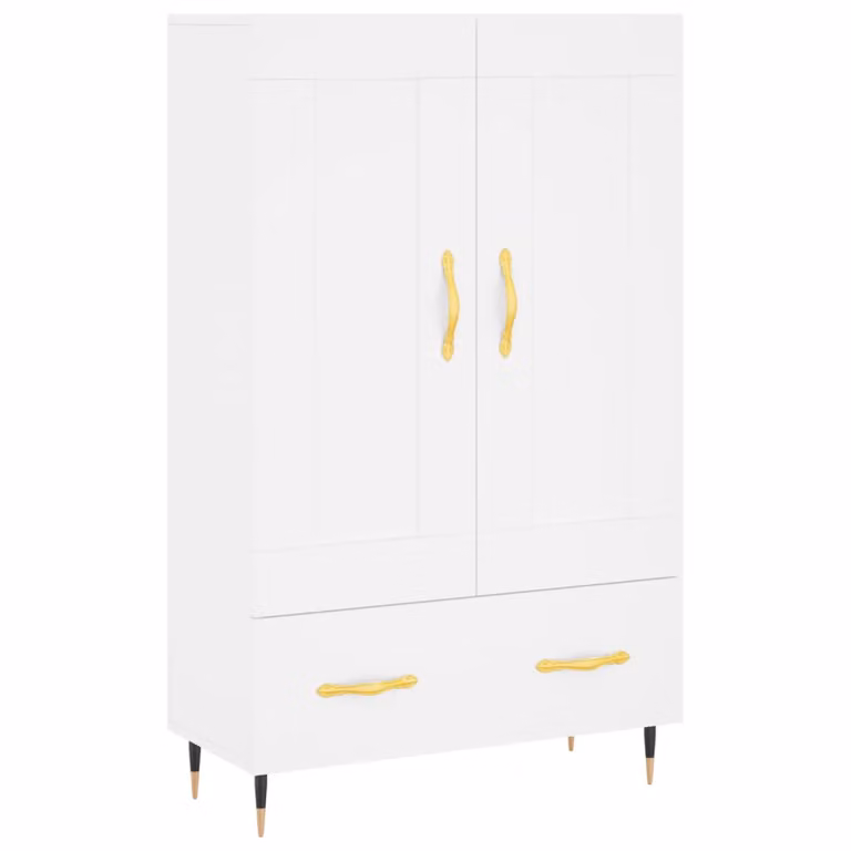 Aparador alto moderno vidaXL en color blanco con puertas de bisagra y estantes internos, An/P/Al: 69,5 x 31 x 115 cm