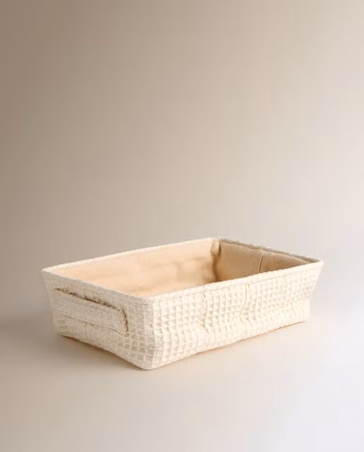 Cesta organizadora plana de algodón waffle El Corte Inglés color beige