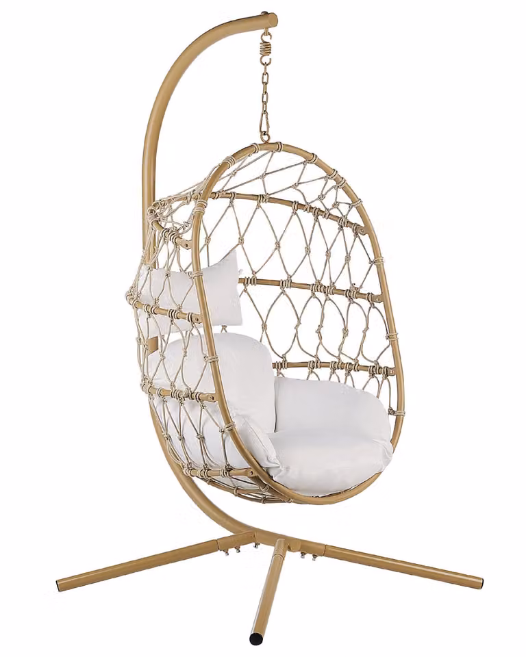 Sillón colgante Beliani con soporte de acero mate y cojines beige para jardín o terraza